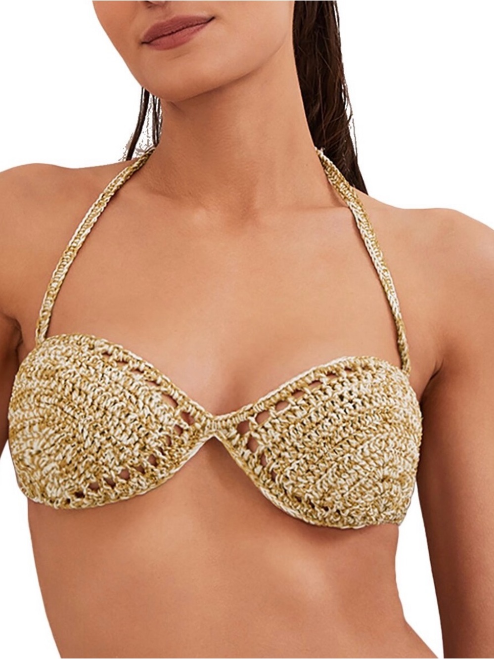 Gold Crochet Halter Bikini Top for Women - Beach Swimwear